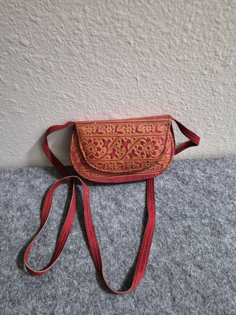 Hand-Tooled Red Leather Crossbody Bag
